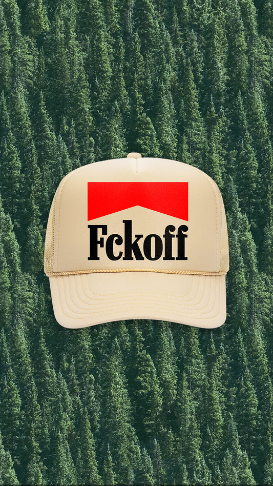 FCKOFF x Marb. Trucker Hat (Tan & Red)